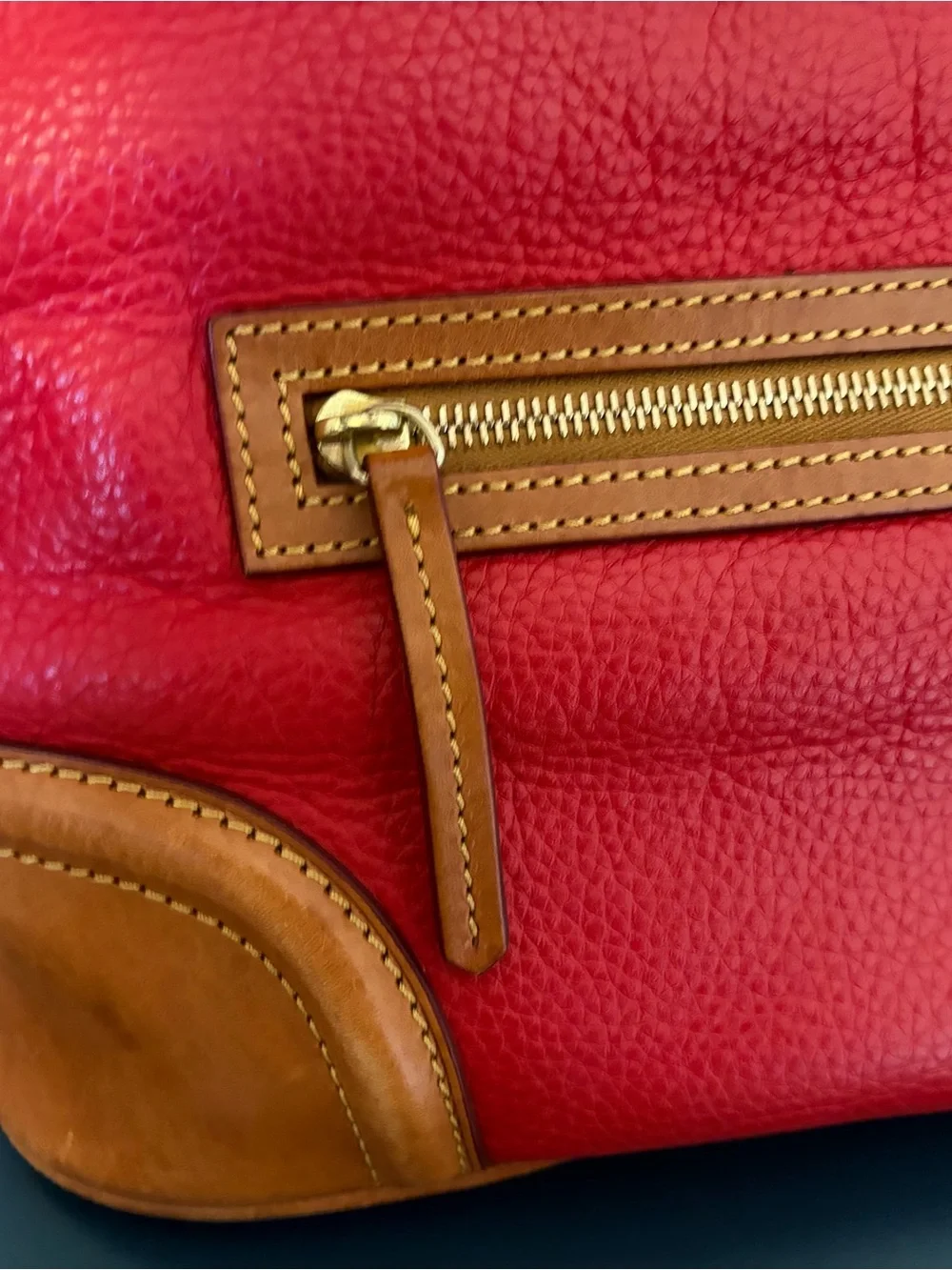 Dooney & Bourke Red Leather Shoulder Bag with Tan Trim